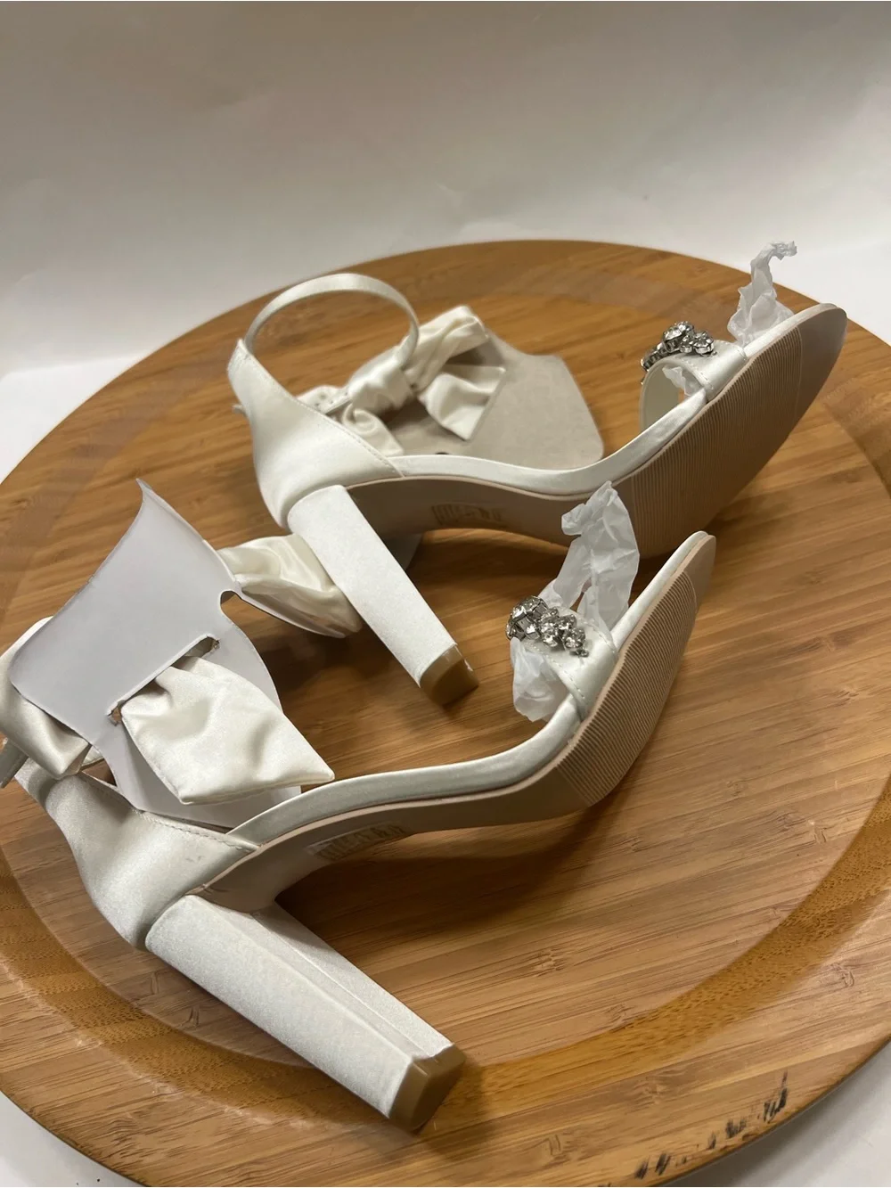 Oleg Cassini Melania Silk Embellished Ankle-Strap Heels with Bow Size 6